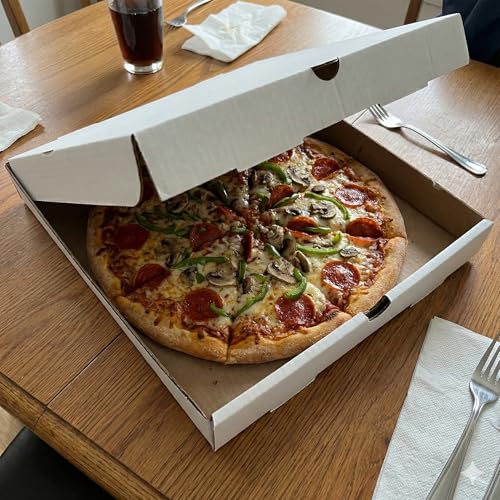 BULK Disposable Pizza Boxes 50 Pack | 14 Inch | Brown Kraft or White | E-Flute | White - color: White-Kraft, size: 14 x 14 x 2