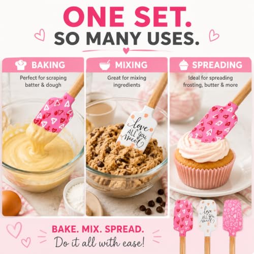 Silicone Spatula Set – 3-Piece, Wooden Handle, Heat Resistant 600°F