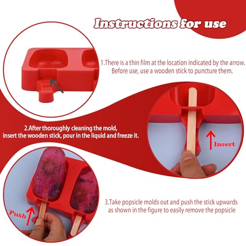 WMKGG Popsicle Silicone Molds Set, 2 PCS Ice Cream Molds - color: Red