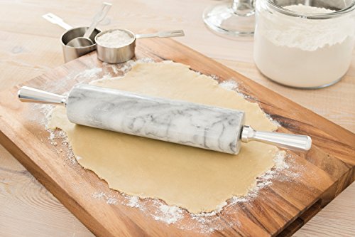 Fox Run Marble Rolling Pin & Stand, White Marble With Aluminum Handles Pin - color: White, Aluminum Handles