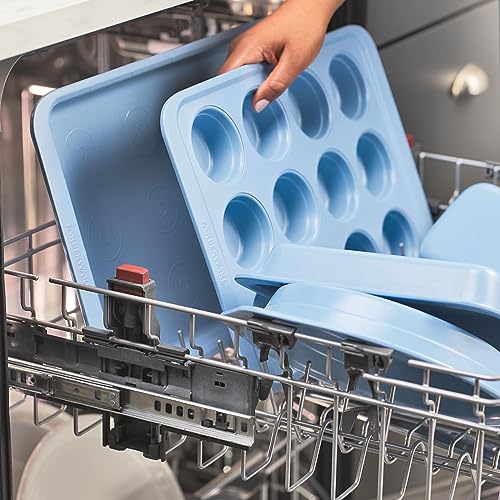 Farberware Easy Solutions Nonstick Bakeware Cookie Pan/Baking Sheet with Drop Zones and Portion Marks, 10 Inch x 15 Inch - Blue - size: Cookie Sheet (10-Inch x 15-Inch)