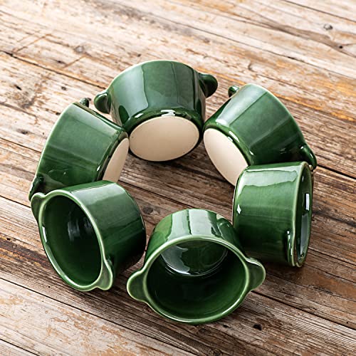 Creme Brulee Ramekins Ceramic Bowls - VICRAYS Mini Custard Cups 6 oz oven Safe Bowls Souffle Dishes for Baking Individual Casserole Dipping Sauce, Set of 6, Green - color: Green, size: 6-oz
