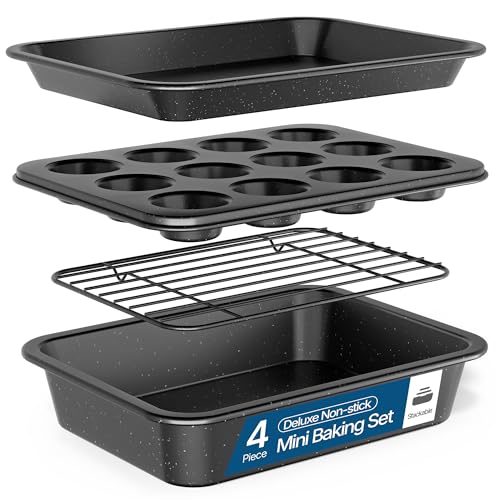 Bakken 4-Piece Bakeware Sets, Nonstick Carbon Steel Baking Sheet, Stackable Space-Saving Bakeware, Dishwasher Safe, Stain-resistant, PFOA, PFOS, & PTFE Free, Oven Safe Up To 450°F, Gray Marble - color: Gray Marble