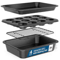 Bakken 4-Piece Bakeware Sets, Nonstick Carbon Steel Baking Sheet, Stackable Space-Saving Bakeware, Dishwasher Safe, Stain-resistant, PFOA, PFOS, & PTFE Free, Oven Safe Up To 450°F, Gray Marble - color: Gray Marble
