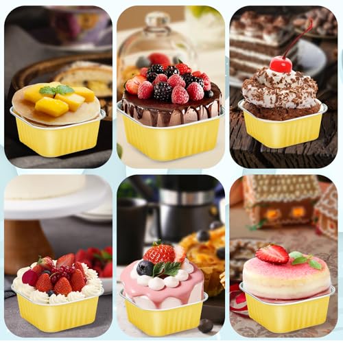 30Pack 5oz Gold Mini Cake Pans with Lids Baking Cups Aluminum Foil Pans Tins, Individual Dessert Cups Containers for Sales,Party,Picnics - color: Gold