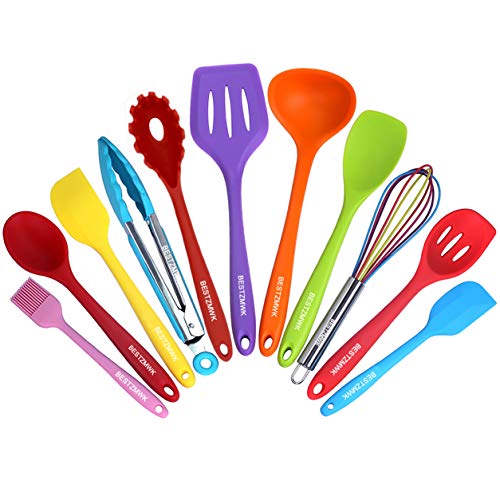 Kitchen Utensil Set - 11 Cooking Utensils - Colorful Silicone Kitchen Utensils - Nonstick Cookware with Spatula Set - Colored Best Kitchen Tools Kitchen Gadgets(Multi) - color: Multicolor