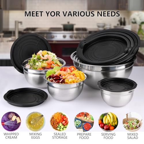Leidawn Mixing Bowls with Lids Set, 25 PCS Black Mixing Bowl for Kitchen - color: Black