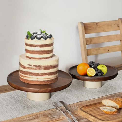 CEEFU 11 inch Rustic Acacia Wood Cake Stand Wedding Dessert Display