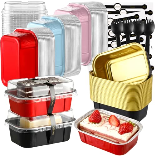 100 Sets Mini Loaf Pans with Lids and Spoons, 5.7 oz Disposable