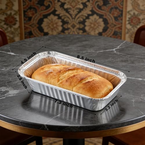 100 Pack 2 Lb Aluminum Loaf Baking Pans, 8.5" x 4.5" x 2.5" Heavy Duty Disposable Loaf Pans,Foil Bread Pans for Baking Holiday Treats Food Storage and Takeout - size: 8.5" x 4.5"