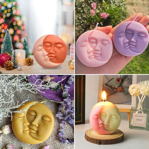 Sun and Moon Silicone Soap Molds 4 Cavity Crescent Moon Face Silicone Soap Mold Bath Bomb Molds for Homemade Lotion Bar Polymer Clay DIY Candle Resin Making Wax Candy Chocolate - color: Purple