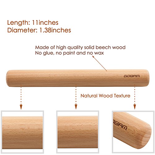 GOBAM Wood Rolling Pin, Small - Dough Roller for Pasta, Cookies, Pie, Pizza, Chapati, Fondant, Rolling Pins for Baking, Bread Making Tools and Supplies - 11 x 1.38 Inches - size: 11*1.38inch