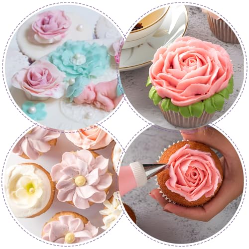 8 Pcs Petal Icing Tips Flower Leaf Piping Tip Set Rose Flower Piping Tips Set with 20 Pcs Disposable Pipi Bags Stainless Frosting Tip DIY Icing Nozzle Tool for Cake Decorating