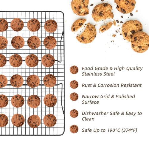 Pleafind 3 Pieces Stackable Cooling Rack - 16 x 10 Inch Wire Rack, 0.43" Dense-Grid Cooling Racks for Cooking, Baking, Roasting, Grilling, Oven and Dishwasher Safe, Black - color: Black