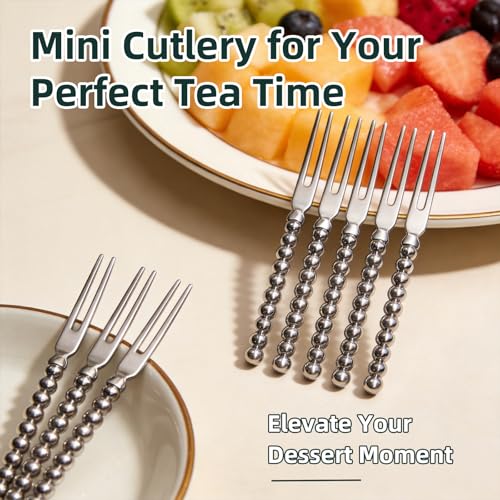 Mini Appetizer Forks, 120 Count, 4.2 Inch, Silver Beaded Handle