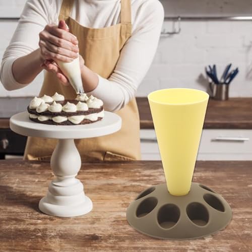 2 Pack Piping Bag Holder – Piping Bag Holder Stand for Filling, Icing Bag Holder, Pastry Bag Holder Stand with 8 Nozzle Slots, Includes 100 Pcs 13 in Piping Bags, 6 Icing Nozzles & 5 Couplers - color: Yellow and Brown