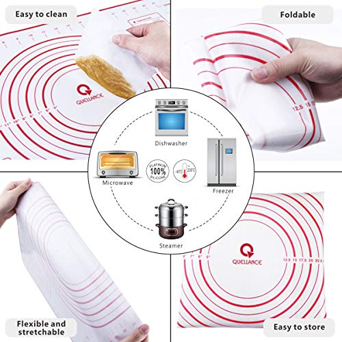 Stainless Steel Rolling Pin & Baking Mat Set with Adjustable Thickness Ring - size: 17-inch Red