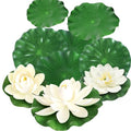 9PCS Artificial Floating Foam Lotus Flowers with Artificial Lotus Leaves: Lily Pads for Lake - Pond Plants Ornaments for Pool Aquarium Water Decoration, White