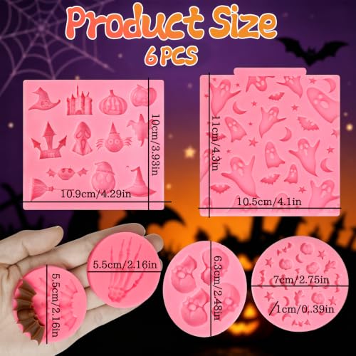 Halloween Fondant Molds, 6Pcs Skull Ghost Skeleton Hand Cake Fondant Mold - color: Halloween Fondant Mold, Pink