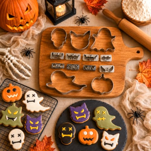 AIERSA 13Pcs Large Halloween Cookie Cutters Set, Stainless Steel - color: 13Pc