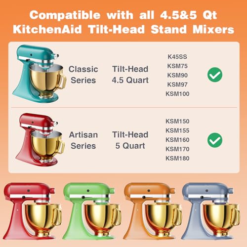 Stainless Steel Mixer Bowl for KITCHENAID TILT-HEAD 4.5-5 Qt Mixer - color: Gold