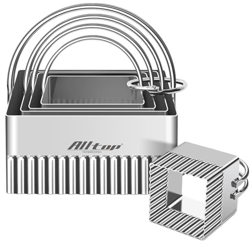 ALLTOP 5 Pieces Biscuit Cutters, Stainless Steel Square Cookie Cutter - style: Square Fluted Edge