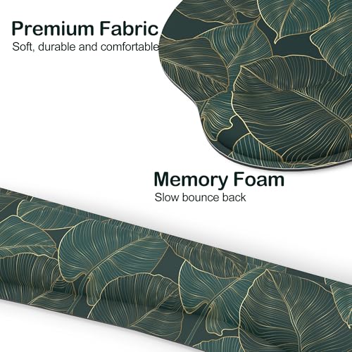 Ergonomic Mouse Pad with Wrist Rest and Keyboard Wrist Rest, Mousepad - color: Green Palm Leaf