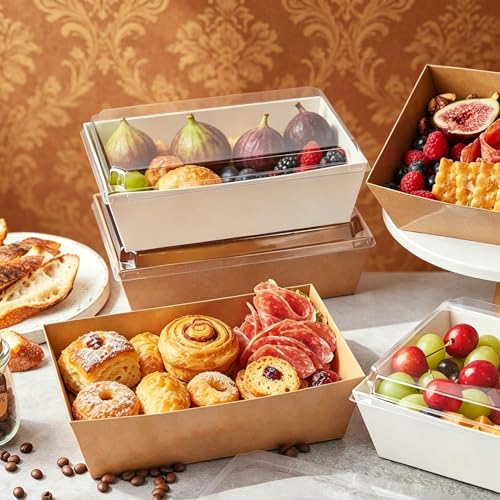 8"x6" Charcuterie Boxes, 50 Pack Charcuterie Boxes with Clear Lids, Large Disposable Take Out Bakery Boxes, To Go Containers for Charcuterie, Delicatessen, Sandwiches, Cookies, Salads (50, Brown) - color: Brown