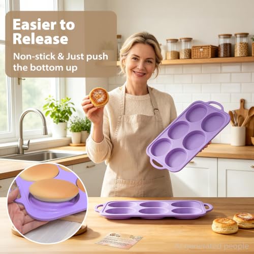 Purple Silicone Egg Molds Baking：2 Pack 4 Inch Egg Sandwich Mold with Frame - color: Purple