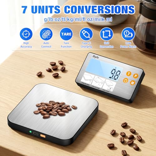 Diyife 33lb Digital Kitchen Food Scales with Split Display, Rechargeable - color: Silver