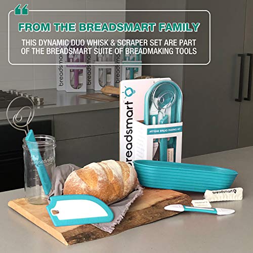 Breadsmart Artisan Bread Whisk and Bench Scraper Duo - Essential Dough Mixer Tools - Sourdough Bread Baking Supplies - color: Teal