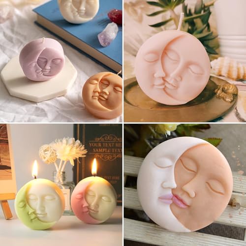 Sun and Moon Silicone Soap Molds 4 Cavity Crescent Moon Face Silicone Soap Mold Bath Bomb Molds for Homemade Lotion Bar Polymer Clay DIY Candle Resin Making Wax Candy Chocolate - color: Purple