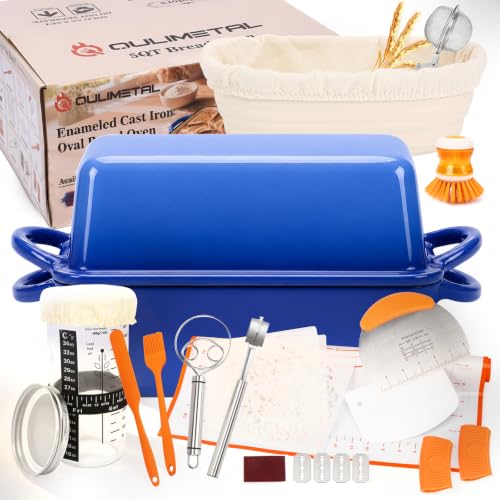 2-in-1 Enameled Cast Iron Dutch Oven for Bread Baking, Loaf Pans with Lid - style: Blue 2-in-1 5 Qt