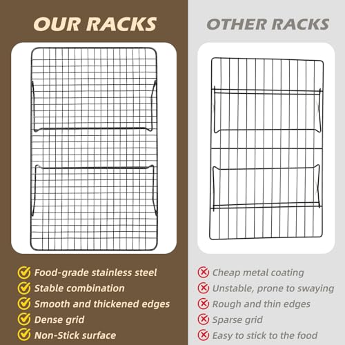 Pleafind 3 Pieces Stackable Cooling Rack - 16 x 10 Inch Wire Rack, 0.43" Dense-Grid Cooling Racks for Cooking, Baking, Roasting, Grilling, Oven and Dishwasher Safe, Black - color: Black