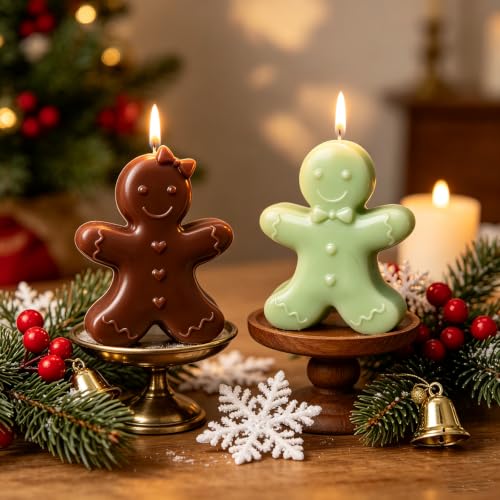 2‑Pack Christmas Silicone Molds for Baking Large Gingerbread Man Silicone Chocolate Molds Holiday Soap Candle Molds for Ice Cube Jelly Mini Cake Resin DIY Crafts - color: Brown-Gingerbread man