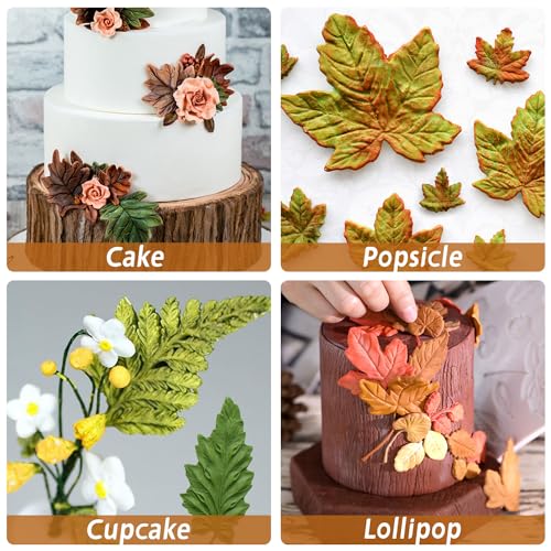 KALAIEN 3pcs Leaf Fondant Mold, Rose Maple Leaves 3D Leaf Silicone Mold - color: 3pcs Leaf Molds