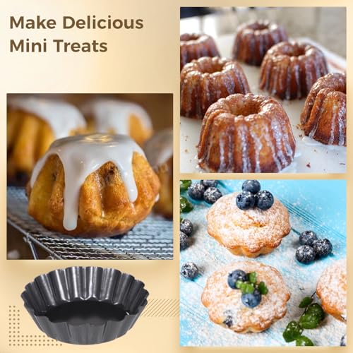 Homaisson 16 PCS Mini Removable Bottom Tart Pans, 3 in Nonstick Carbon Steel Fluted Cake Molds, Flower Shape Mini Pie Pans, Baking Cups for Tarts, Pudding, Brownies, Small Quiche