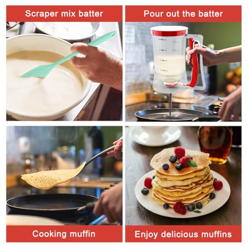Pancake Batter Dispenser,4 Cup Cupcake Batter Dispenser Pancake Waffl Mix Dispenser Cream Separator with Measuring Label