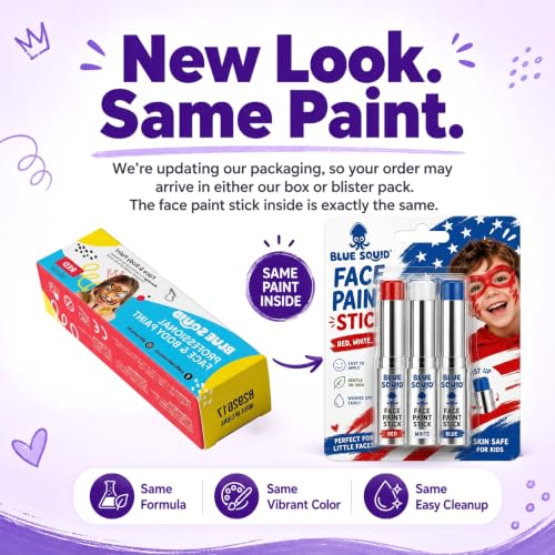 Blue Squid Red, White & Blue Face Paint Stick - Water based Body Paint for Adults & Kids - Vegan Hypoallergenic Twist-Up Non-Toxic Makeup Stick for Cosplay, & SFX (Red, White & Blue) - color: Red, White & Blue