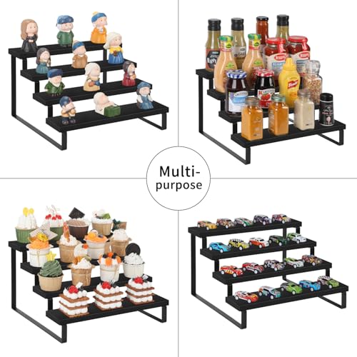 YINMIT Wooden Display Riser Stand, Tiered Perfume and Cologne Organizer Stand, 4 Tier Spice Rack Organizer, Rustic Display Shelf for Candles (4 Tier,2Pack,Black) - color: 4 Tier,2 Pack,Black