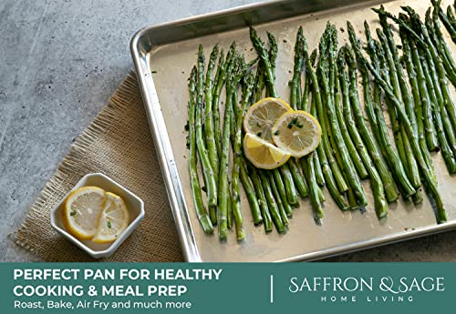 Commercial Quality Cookie Sheet Pan - 2 Pack Aluminum Half Sheet Baking Pan by Saffron & Sage Home Living - This 18x13 Rimmed Baking Sheet Set is Rust & Warp Resistant, Heavy Duty, of Thick Gauge - size: 2 Pack Cookie Sheet