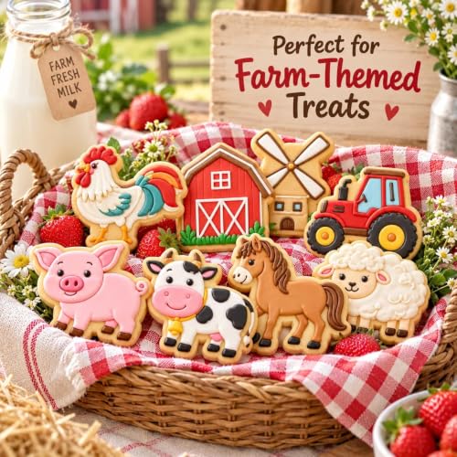 Farm Animal Cookie Cutters, 8-Piece Plastic Stamp Set - color: Farm Animal