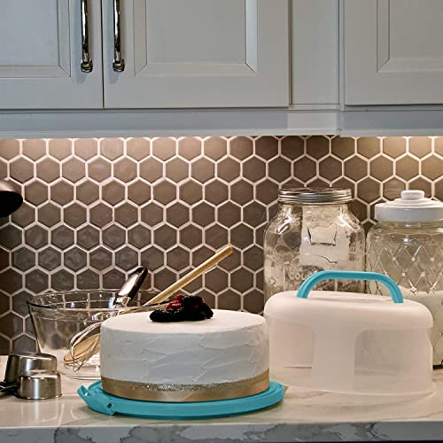Top Shelf Elements Round Cake Carrier Two Sided Cake Holder Serves as Five Section Serving Tray, Portable Cake Stand Fits 10 inch Cake, Cake Box Comes With Handle, Cake Container Holds Pies (Aqua) - color: Aqua