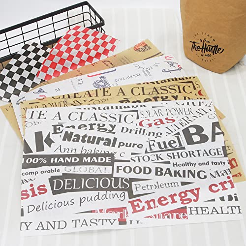 Premium Deli Paper 12"x12"- 200 Pack - Water & Grease Resistant, Greaseproof Liners for Food Boats - Pre Cut Deli Sandwich Wrappers - Food Basket Sheets for BBQ, Picnic, Tray Liner - color: White/Black Checkered