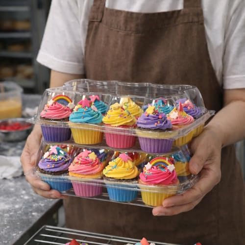 WIKDAY Plastic Cupcake Containers with Liners, 12 Count x 20 Sets