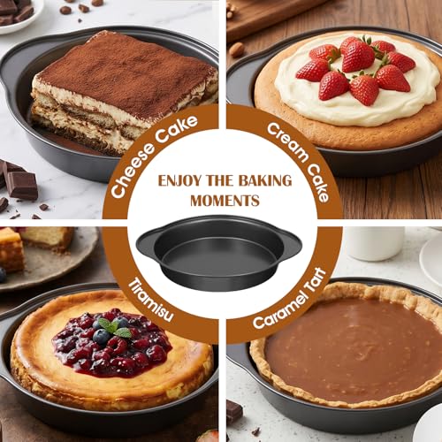 9 Inch Round Cake Pan with Handle, 3 Pcs Nonstick Cake Pans with 100 Pcs Parchment Paper, Carbon Steel Cake Baking Pans Set, Dishwasher Safe