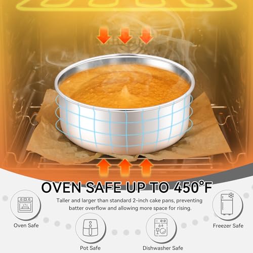 Leonyo 8 Inch Cake Pan, Stainless Steel Circle Baking Pans Set, 3 Pieces Round Layer Cake Tin for Wedding Birthday, Even Heating, Non Toxic & Healthy, Heavy-Duty, Dishwasher Safe - size: 8x3 Inch