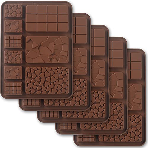 Break Apart Silicone Chocolate Molds, Chocolate Bar Molds, Homemade Protein and Energy Bar Molds, 5 Packs
