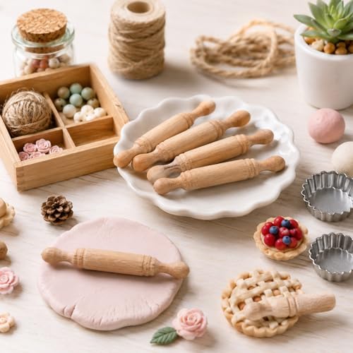 LUOZZY 15Pcs Mini Wooden Rolling Pins 2 Inch Baking Tool Models for Crafts