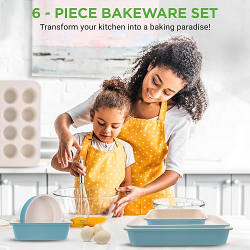 NutriChef 6 Pc Nonstick Baking Pan Set, Ceramic Bakeware Set - Turquoise - size: 6 Piece